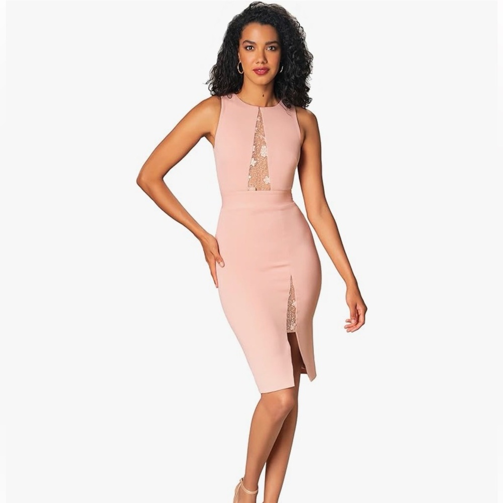 DRESS THE POPULATION Womens Pink Mesh Inset Lined Sleeveless Bodycon Dress L